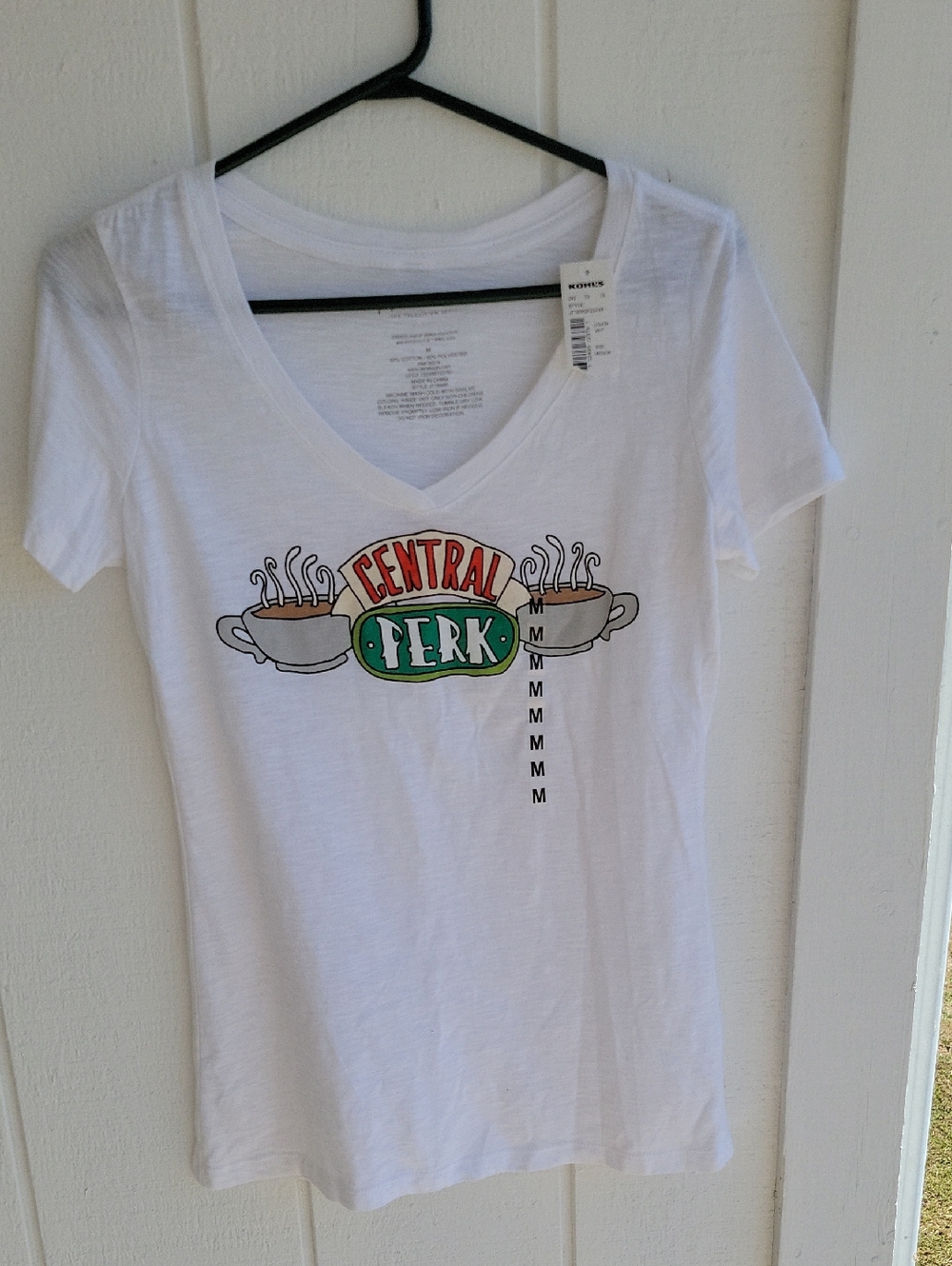 Friends Central Perk White Graphic Tee Medium V Neck
